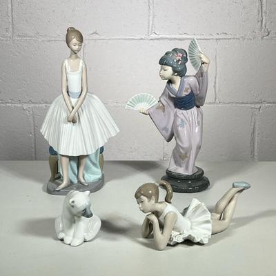 (4pc) Collection Of Lladro And Nao Spanish Porcelain | Including a dancer a geisha bear and ballerina Dimensions: h. 12 x w. 5 x l. 5 in...