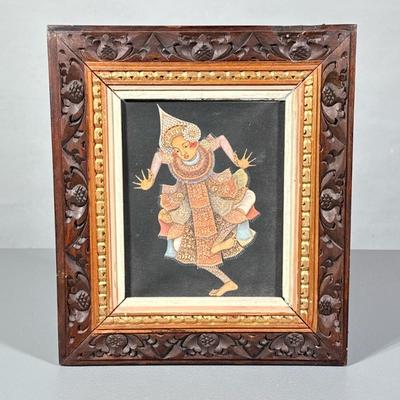 THAI WALL ART | On canvas with carved wooden frame. Artist signed on back. 7” h x 5.5” w painting - h. 12 x w. 10.5 in (Frame)
