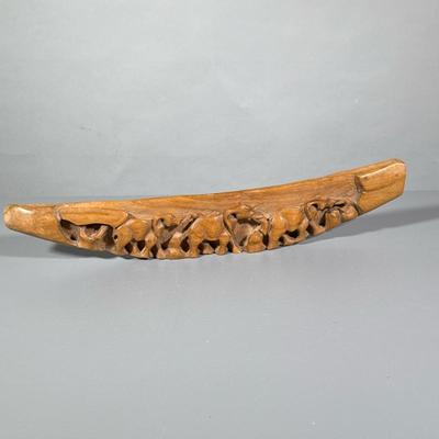 CARVED WOOD ELEPHANT ART | Carved wood elephant relief art - h. 3.5 x w. 22 x d. 2 in
