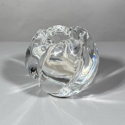 SIGNED CRYSTAL BOWL | Having curved twisted design, signed on bottom - h. 5 x dia. 5.5 in
