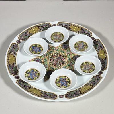 ISRAELI SEDER PLATE | Porcelain seder plate, made in Israel - h. 1.25 x dia. 14.25 in
