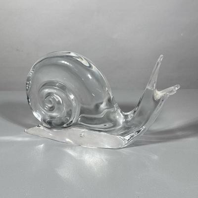 (1pc) Daum Nancy Large Glass Snail | Signed on side Small round Knick to base as shown in photos. - h. 7 x w. 2 x l. 11 in
