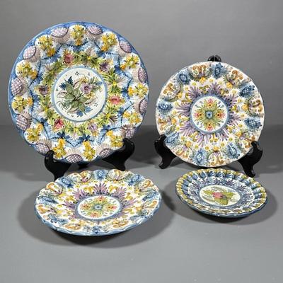 (4pc) Wall Pottery | 4 compatible dishes wired for hanging. All signed. - dia. 11 in (largest)
