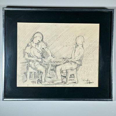 SIGNED SKETCH | Checkers. Pencil sketch on paper 10.5 x 13.5 in. Sight. Signed lower right - h. 15.25 x w. 18.25 in
