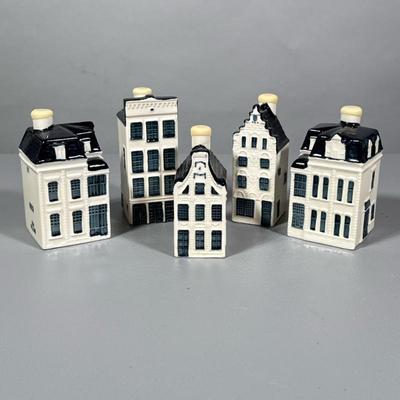 (5pc) KLM Collectibles | 5 different ceramic “houses” from KLM. - h. 4.4 in (tallest)
