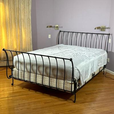 WROUGHT IRON BED FRAME | Having curved wrought iron head & footboard - h. 44 x w. 61 x l. 94 in
