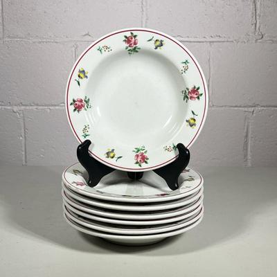 (7pc) Shallow Bowls | Shenango China from PA. White with delicate roses and cherries on rim. - dia. 9 in
