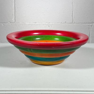 (1pc) Vintage Mannzoni Pietro X-Large Bowl | Handmade Italian paired wooden Mannzoni Petro bowl - h. 3.5 x w. 11 x d. 11 in
