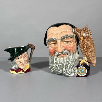 (2pc) ROYAL DOULTON TOBY JUGS | Including: large Merlin D 6529 and Pied Piper D 6462 - h. 8 x w. 8 x d. 5 in (Merlin)
