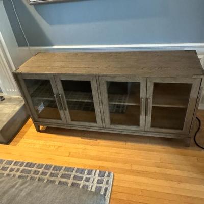 Sale Photo Thumbnail #5: Restoration Hardware Cayden Campaign Glass 4-Door Sideboard - $700 - European campaign furnishings of the 19th century inspired our collection by the Van Thiels, echoed in the simple strength of the shapes, the rustic grain of the solid American white oak