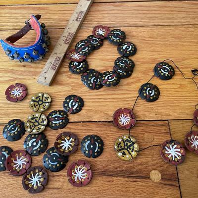 Lot Of Handcrafted Aboriginal Tribal Primitive Beads And Bell Bracelet 