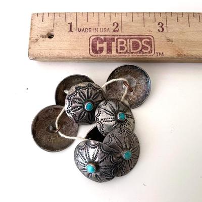 Native American Styled Silver Toned Buttons With Turquoise Stones