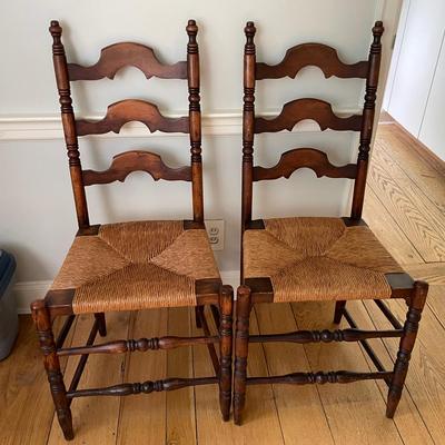 Pair Of Vintage Thatched Seat Ladder Back Chairs