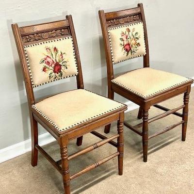 1890's Side Chairs. Nice Needle Point Seat Covers.