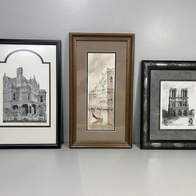 Original Etchings and Pastel on Canvas (Venice)