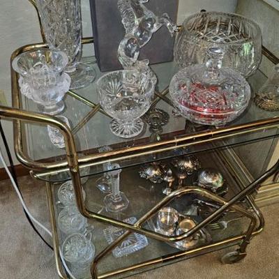 Vintage beverage cart and waterford,  Swarovski crystal