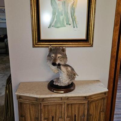 Salvador Dali Artist proof (more available) and vintage dresser, stand, wolf statue
