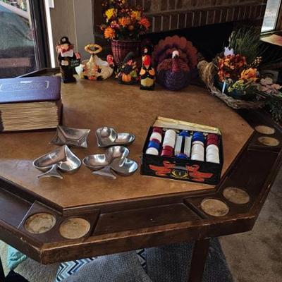 Poker table,  stamp collection,  poker chips