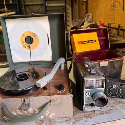 Kodak Electric 8 & Duex 8 Cameras + Vintage Record Player