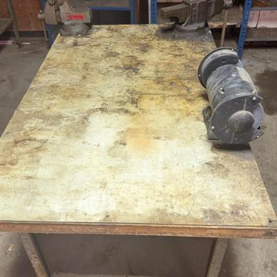 Workbench with Grinder & Pair of Bench Vises 