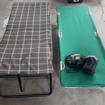Pair of Camp Cots & Misc Camping Supplies 