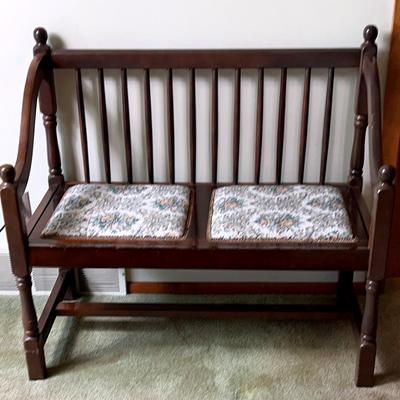 Vintage Spindle Back Bench with Upholstered Seats