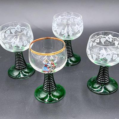 Vintage Luminarc Green Stem Rib Beehive Wine Glasses