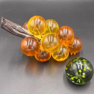 Vintage Lucite Grape Cluste Acrylic & Glass Paperweight 