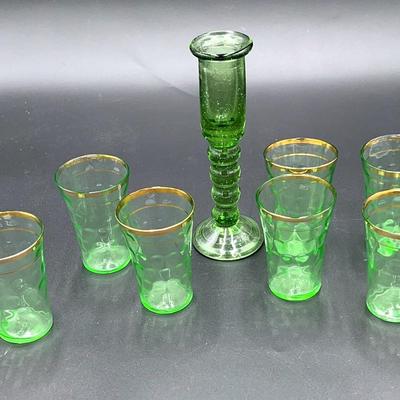  Mid Century Culver Green Gold Cordials 