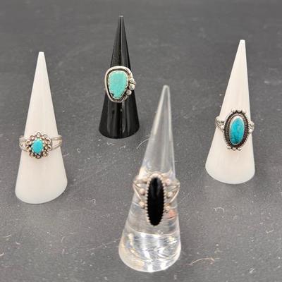Turquoise Rings Set in Sterling Silver Bands