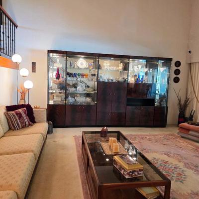 Modular vintage lighted wall unit with bar