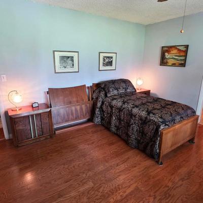 Sale Photo Thumbnail #153: Lane mid century modern twin beds and Lane mid century brutalist nightstand