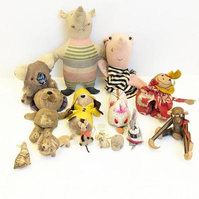 Lot #249 - 1950’s Agnes Brush? Piglet Winnie The Pooh Doll, Wagner Kunstlerschutz Handwork Flocked Lion, & More Vintage Animals