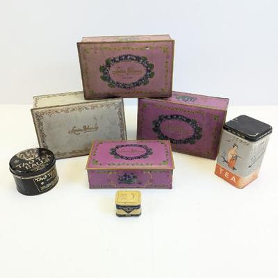 Lot #69 - Vintage Louis Sherry Tin Boxes and Tea Canister & Orris Root Lot