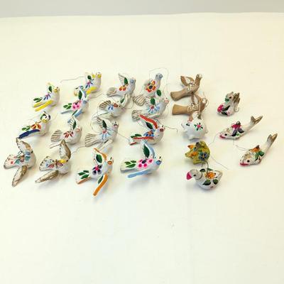 Lot #121 - Vintage Handmade Mexican Ceramic Folk Art Ornaments Birds Fish Swan Pigs