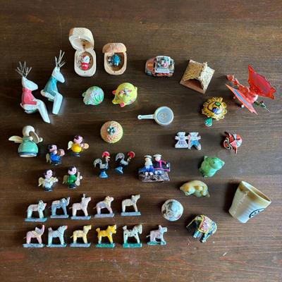 Lot #168 - Vintage Mini Tchotchkes, Including Nirmal Animals, Portuguese Metal Roosters, A Bugs Life Wiggle Bugs, & More