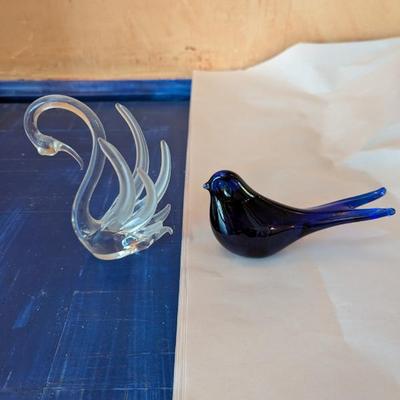 Lot #156 - Art Glass Swan and Bird