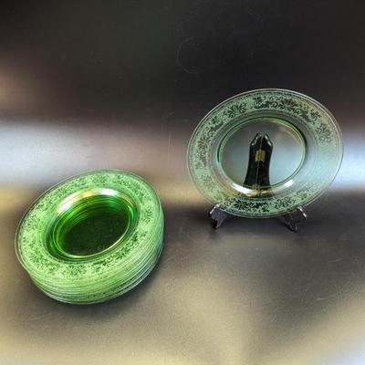 Lot #103 - Fostoria Royal Green Depression Glass Plates Set