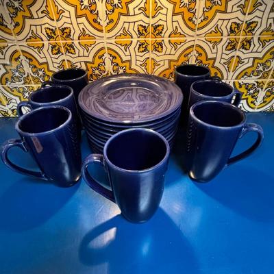 Lot #132 - HD Designs Navy Blue Plates and Mugs Set