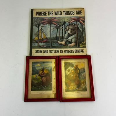 Lot #9 - 1st Edition Where the Wild Things Are by Maurice Sendak, With Framed Troll Fantasy Postcards