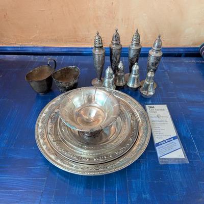 Lot #151 - Sterling Silver Serving Pieces - Salt & Pepper, Creamer & Sugar, Serving Bowls, Platters