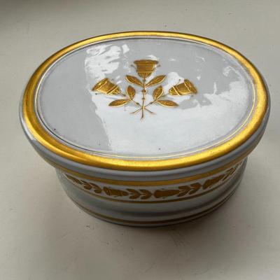Lot #177 - Vintage Gold Accent Porcelain Trinket Box Portugal