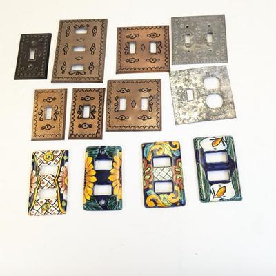 Lot #128 - Vintage Decorative Light Switch Plates Lot Including Tin and Handpainted Talavera