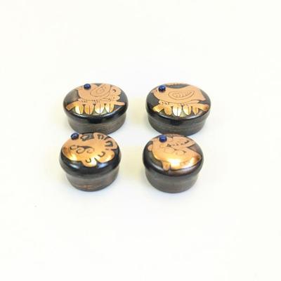 Lot #75 - Chile Round Copper Abstract Bird Trinket Boxes w/Blue Lapis Stone