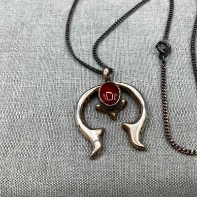 Signed Navajo Artist, Leonard Martza Naja Crescent Sterling Pendant 