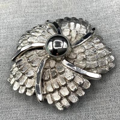 Signed Lieba Satin Flower Scarf Clip 