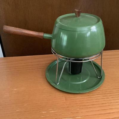 MCM enamel avocado green fondue pot