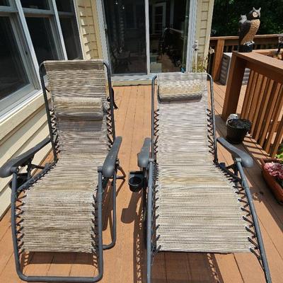 2  Zero -Gravity Folding Lounge Chairs with Cup Holder