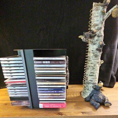Tabletop Revolving CD Storage Carousel & Mystery CDs Plus Unique Bear Storage Rack
