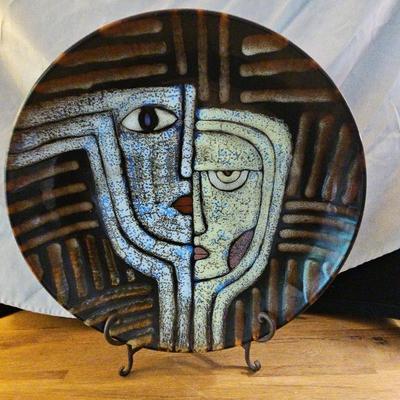 Dramatic Mid-century Cubist, Abstract Wall Hanging  Plate or Centerpiece.